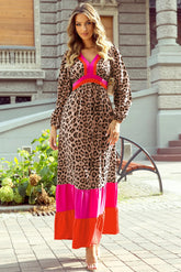 Leopard V-Neck Long Sleeve Maxi Dress OutfitFlow